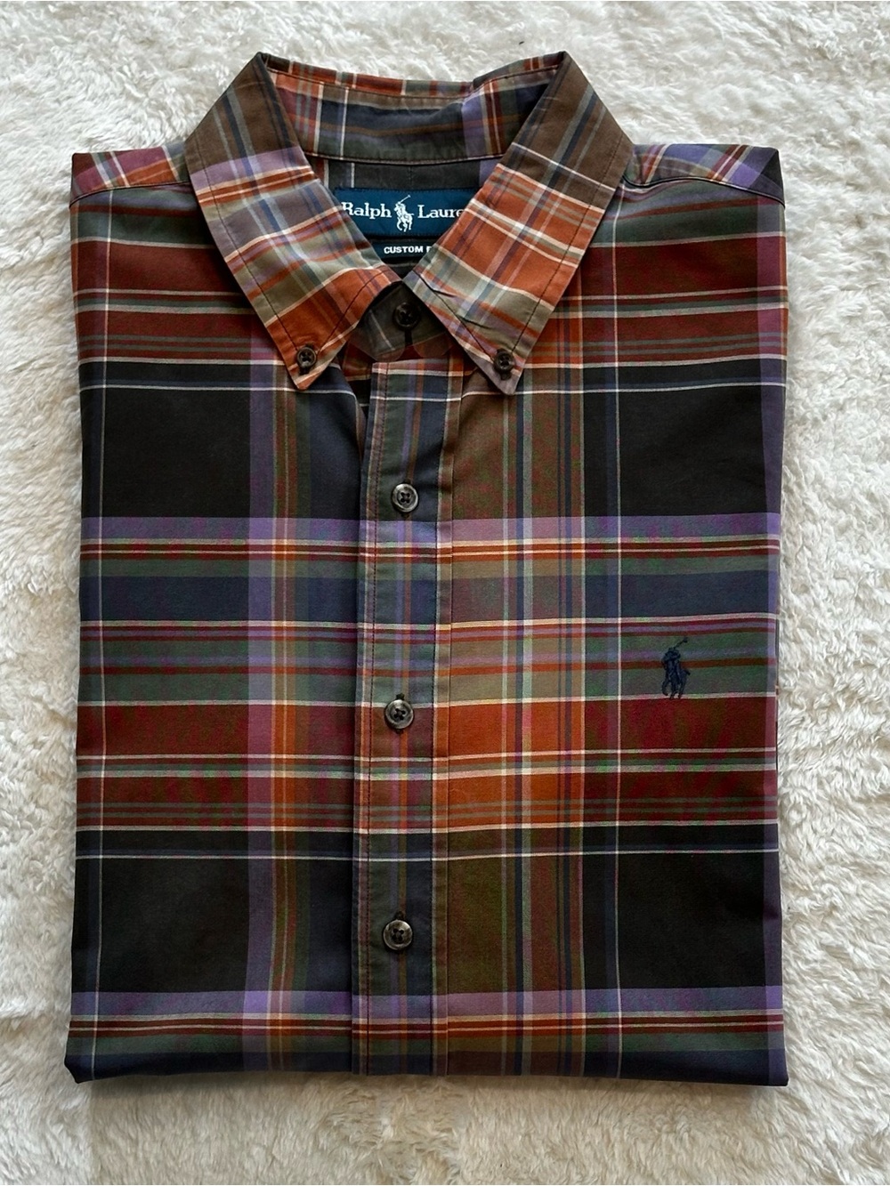 Polo Ralph Lauren Men L Custom Fit Plaid Button Down Shirt Earth Fall Copper